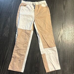 🍍 Pacsun Patchwork Jeans Women's Size 27 Biege & White High Rise Straight Denim
